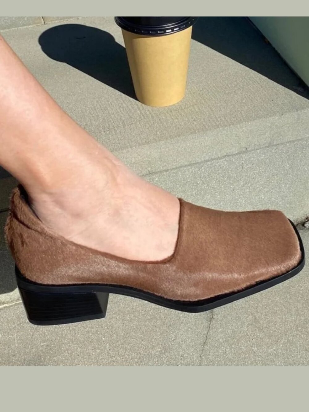 NEW HOPP Studios Bare Slip on Toffee Calf Hair Hide Fur Chunky Heel Pump Loafer